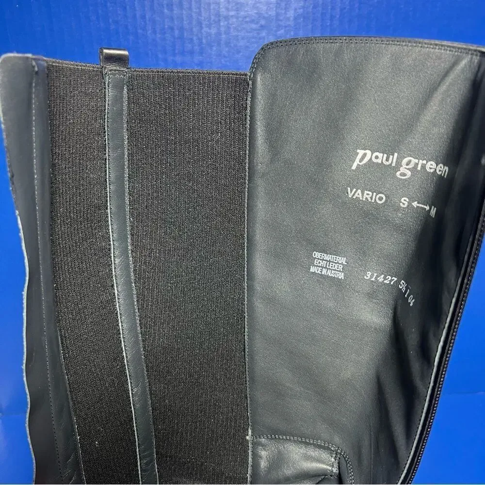 Paul Green‎ Vario 31427 Leather Knee High Boots Black Point Toe Womens 5.5